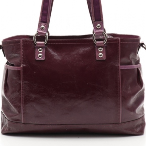 Coach poppy patent leather purple glam tote with crossbody strap - Picture 2 of 16